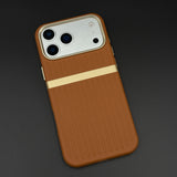 Striped Grip Hidden MagSafe Leather Case for iPhone 17 Series | Premium Camera Frame Back Cover