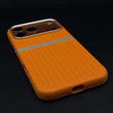 Striped Grip Hidden MagSafe Leather Case for iPhone 17 Series | Premium Camera Frame Back Cover