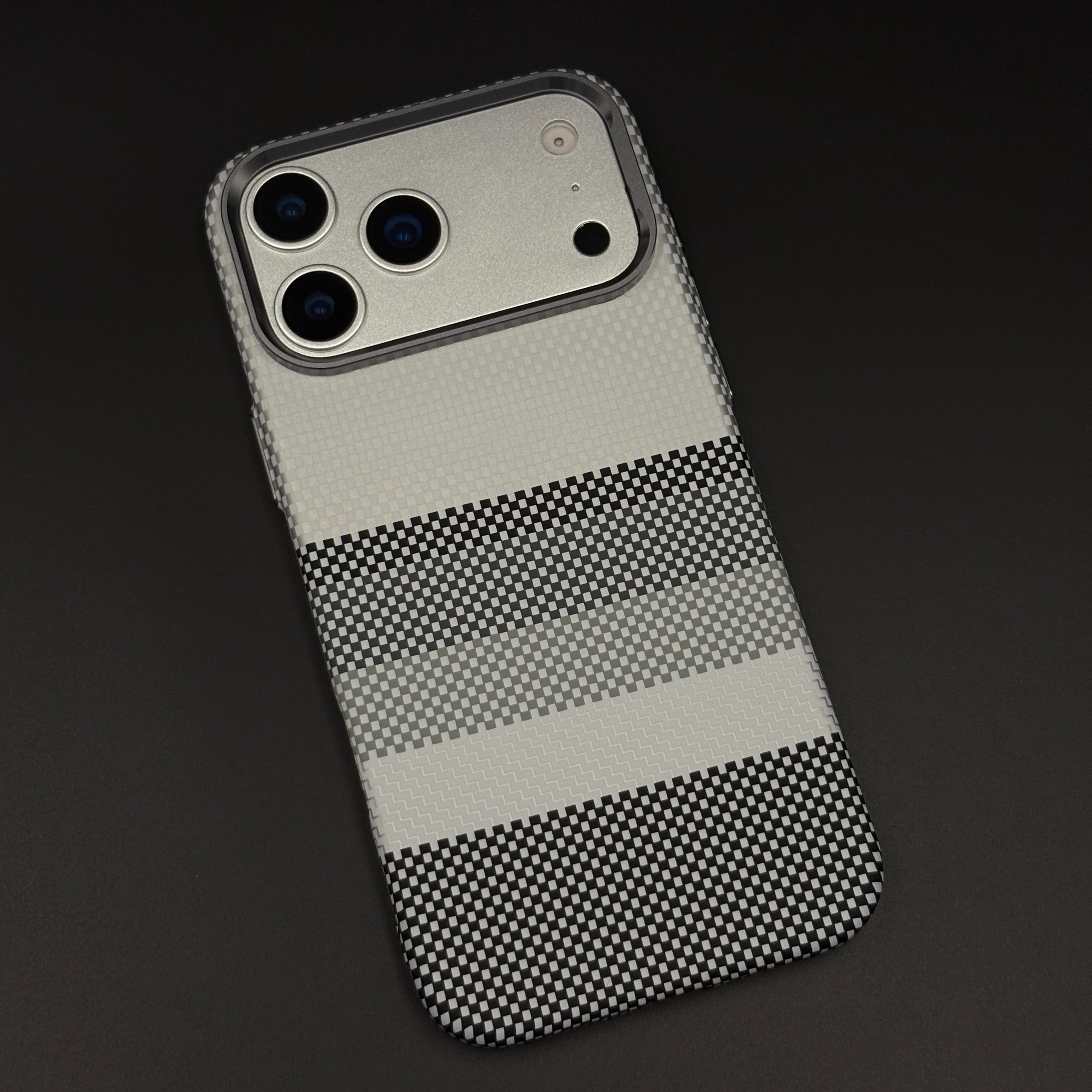 Gray Monochrome Stripe Case Slim Mobile Case Cover for iPhone 17 Series | Rare Aramid Texture Finish | Real Carbon Fibre Feel | Hidden MagSafe