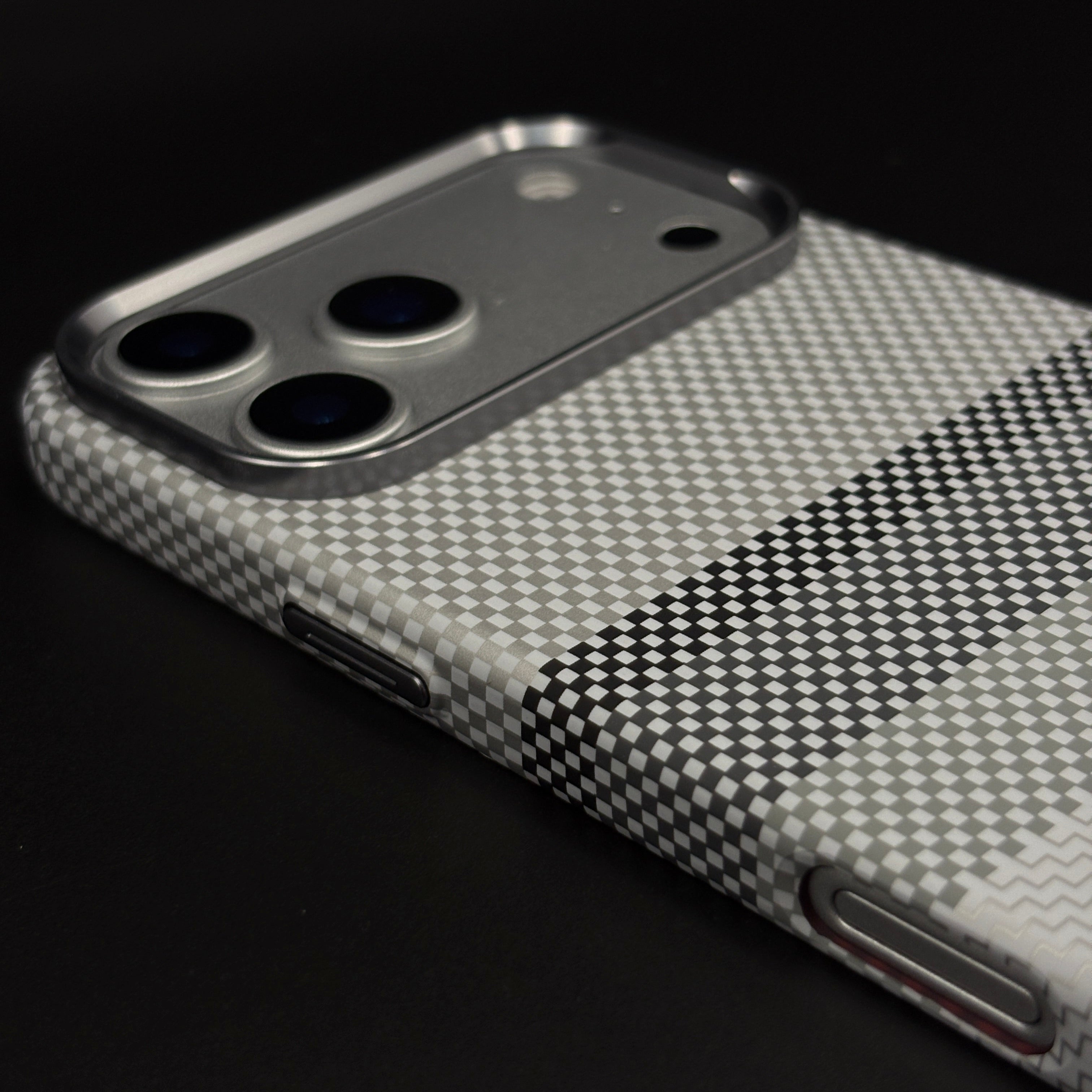 Gray Monochrome Stripe Case Slim Mobile Case Cover for iPhone 17 Series | Rare Aramid Texture Finish | Real Carbon Fibre Feel | Hidden MagSafe