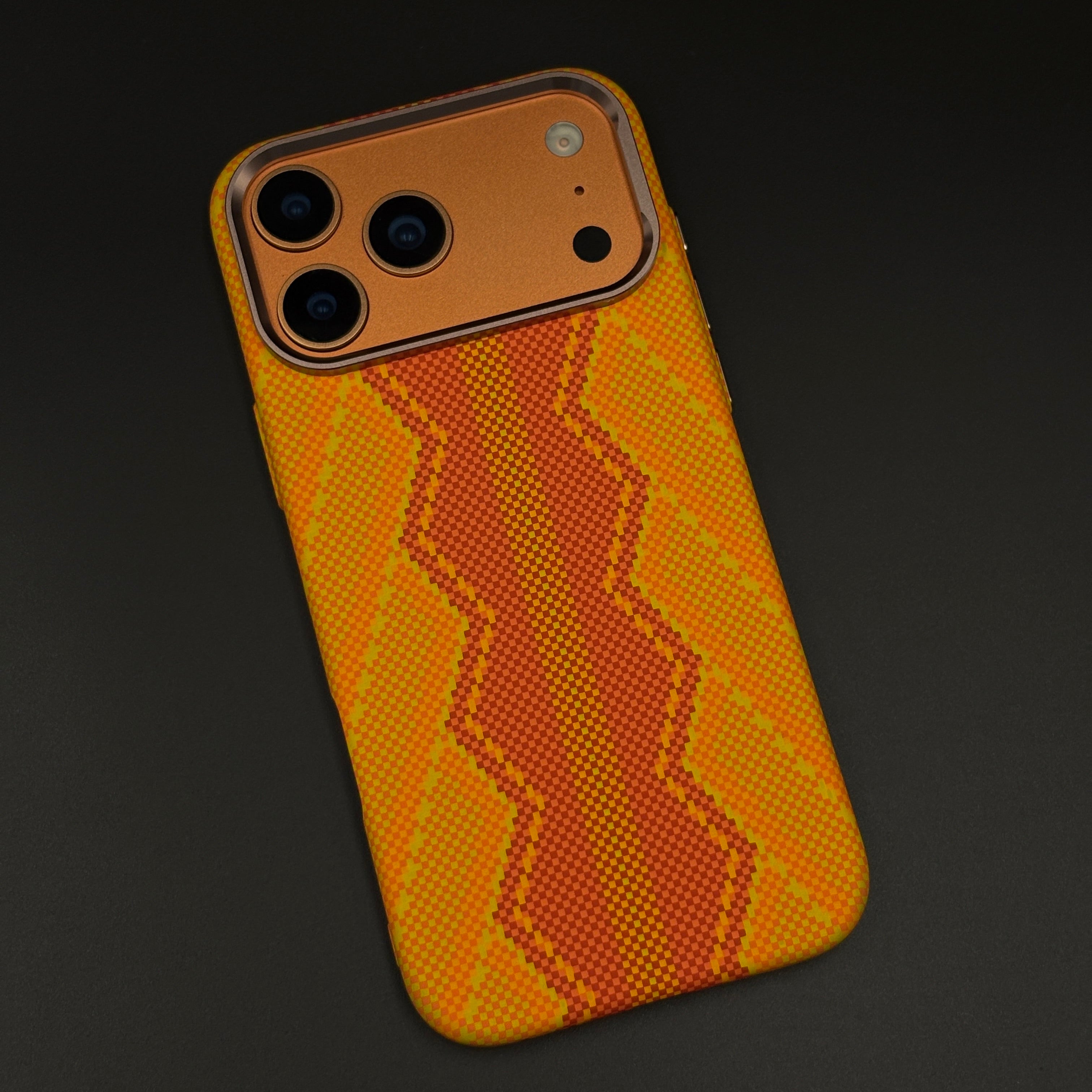 Sunburst Orange Zigzag Case Slim Mobile Case Cover for iPhone 17 Series | Rare Aramid Texture Finish | Real Carbon Fibre Feel | Hidden MagSafe