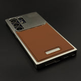 Silver Aluminum Leather Case Cover with Hidden MagSafe for Samsung Galaxy S24 Ultra