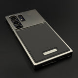 Silver Aluminum Leather Case Cover with Hidden MagSafe for Samsung Galaxy S24 Ultra