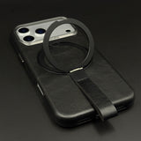 Leather MagSafe Ring Stand Case with Strap for iPhone 17 Series | Slim Grip Holder Cover
