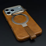Leather MagSafe Ring Stand Case with Strap for iPhone 17 Series | Slim Grip Holder Cover