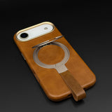 Leather MagSafe Ring Stand Case with Strap for iPhone 17 Air | Slim Grip Holder Cover