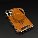 Leather Phone Case Cover with Metal Rotating Stand & MagSafe for iPhone 17 | Premium 360° Kickstand Edition