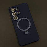 Camera Protection Silk Feel Silicone MagSafe Case with Metal Stand for Samsung Galaxy S26 Ultra