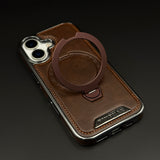 Leather Phone Case Cover with Metal Rotating Stand & MagSafe for iPhone 17 | Premium 360° Kickstand Edition