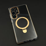 Magnetic Metal Ring Stand Case for Samsung Galaxy S25 Ultra | Magsafe Compatible | Non-Yellowing | Shockproof Transparent Cover