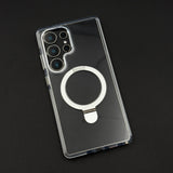 Magnetic Metal Ring Stand Case for Samsung Galaxy S25 Ultra | Magsafe Compatible | Non-Yellowing | Shockproof Transparent Cover