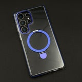Magnetic Metal Ring Stand Case for Samsung Galaxy S25 Ultra | Magsafe Compatible | Non-Yellowing | Shockproof Transparent Cover