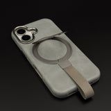 Leather MagSafe Ring Stand Case with Strap for iPhone 17 | Slim Grip Holder Cover
