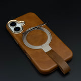Leather MagSafe Ring Stand Case with Strap for iPhone 17 | Slim Grip Holder Cover