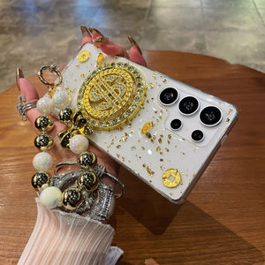 Samsung Galaxy S25 Ultra Premium Dollar Rotating Bracelet Wristband Pearl Case