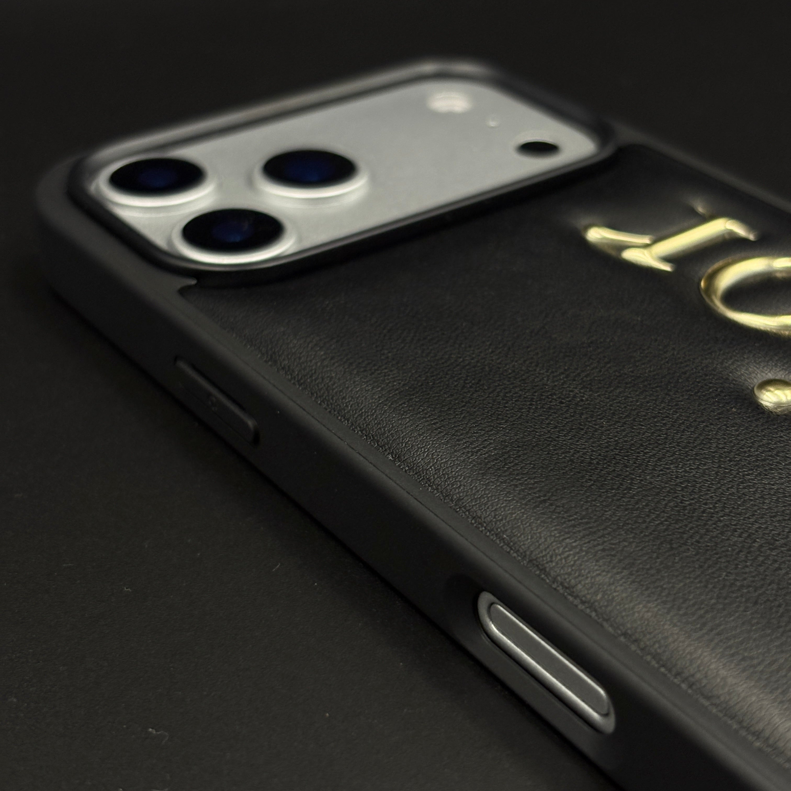 Gold Logo Embossed Puffer Mobile Case for iPhone 17 Series | Premium Black Designer Cushion | Embossed Logo