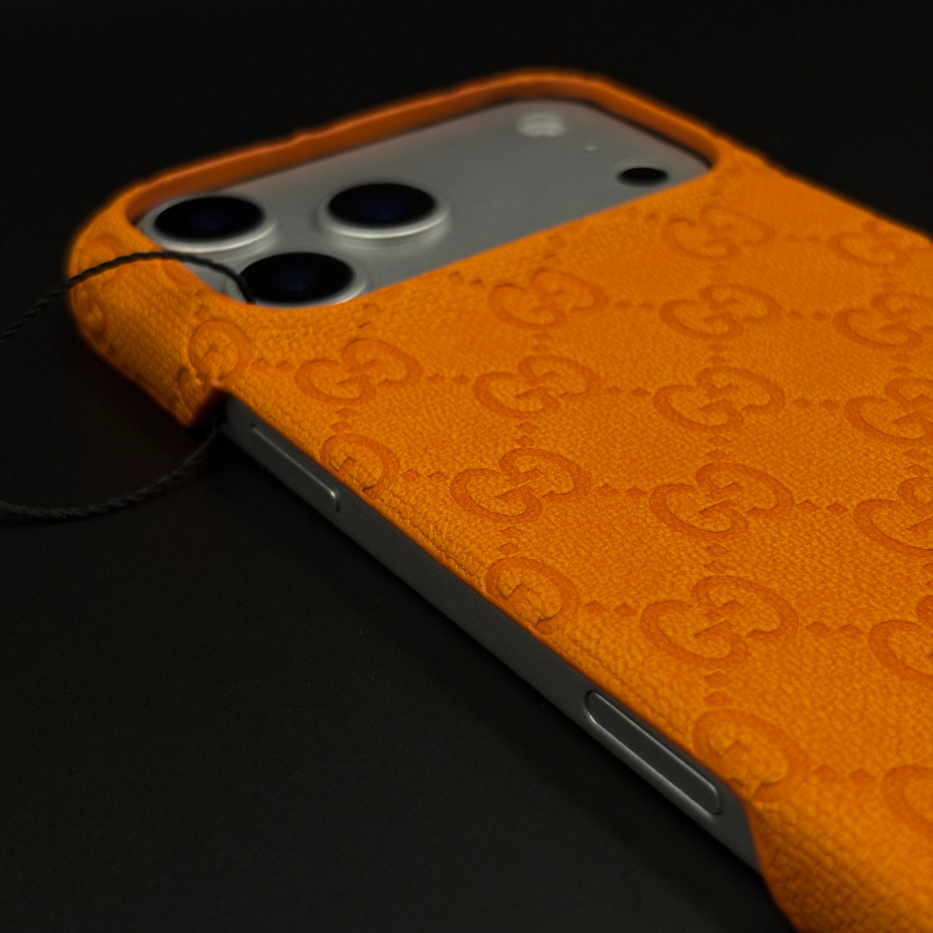Branded Orange Leather GG Mobile Case for iPhone 17 Series | Designer-inspired Leather Finish