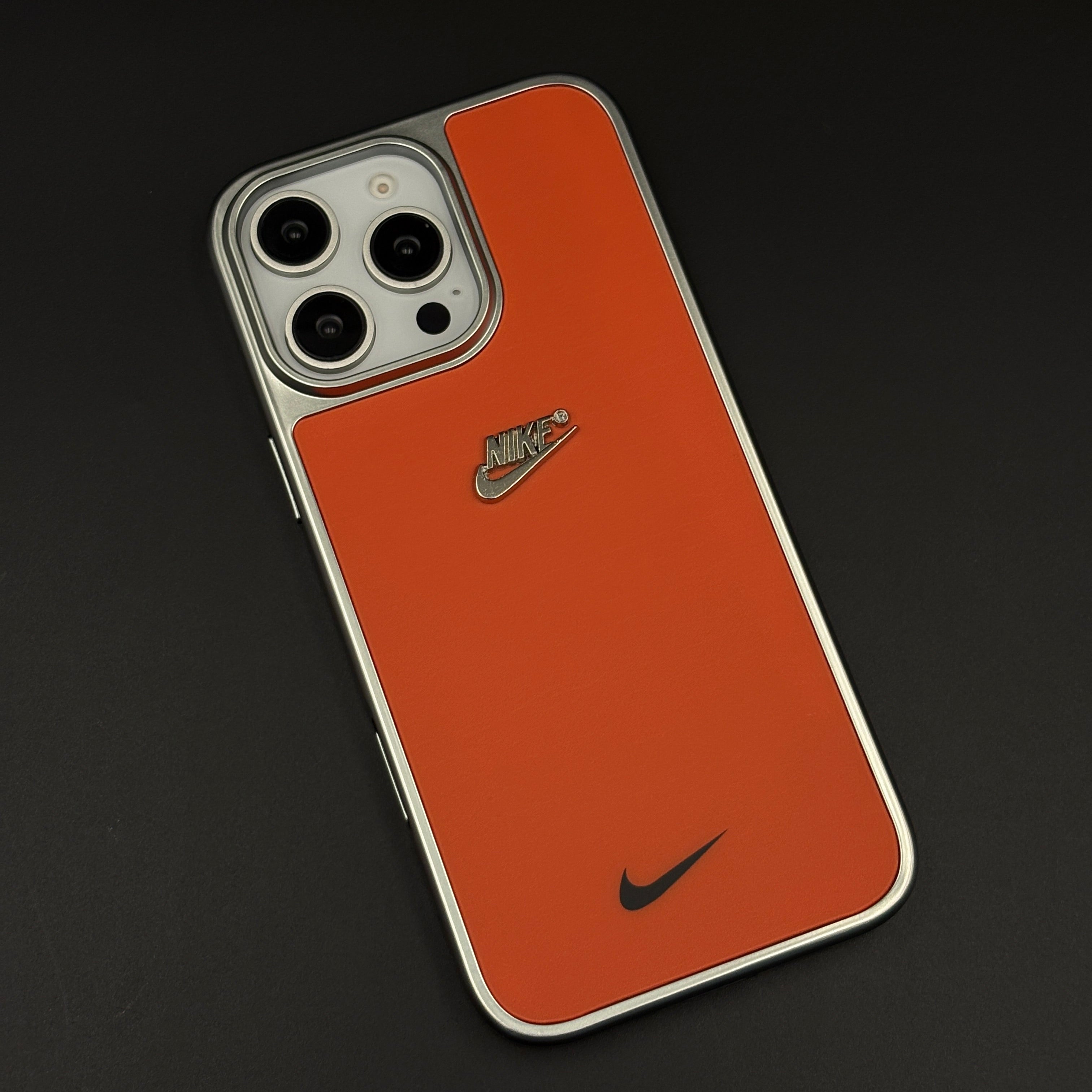 Premium Sports Edition Shockproof Mobile Case Cover for iPhone 16 Pro Max | Athletic Orange Metal Frame Cover | Embossed Logo