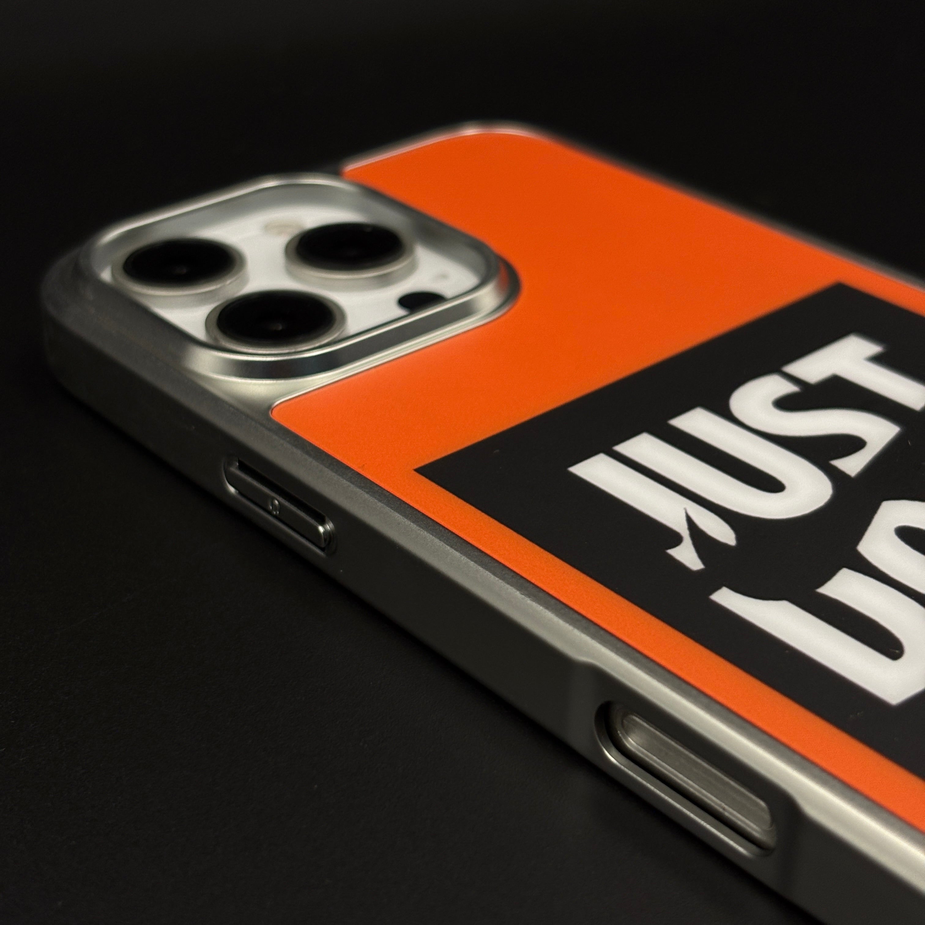 Sports Edition “Just Do It” Mobile Case Cover for iPhone 16 Pro Max | Aluminium Frame Athletic Cover | Embossed Logo