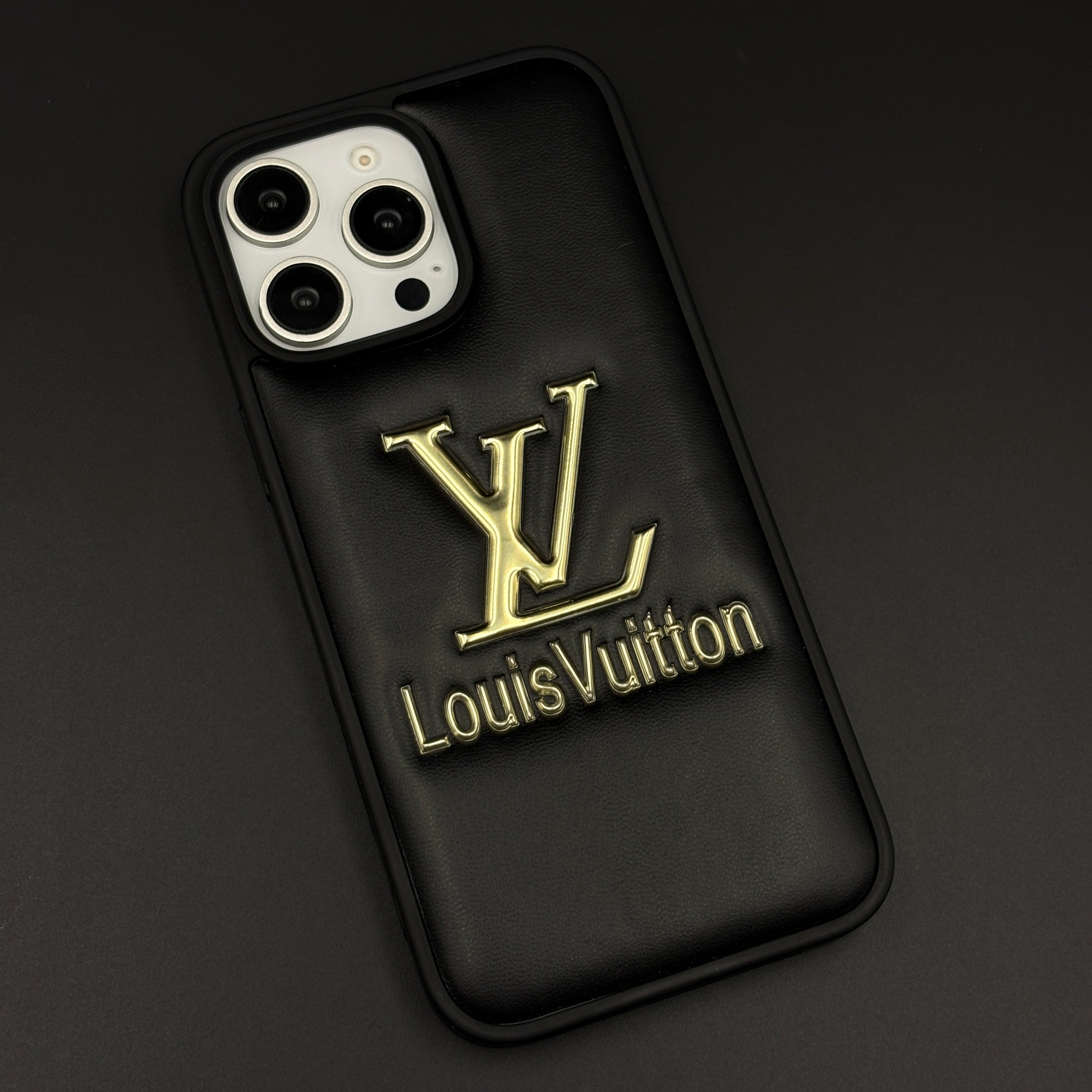 Luxury Embossed Branded Metal Logo Mobile Case for iPhone 16 Pro Max | Premium Black Soft-Touch Cushion