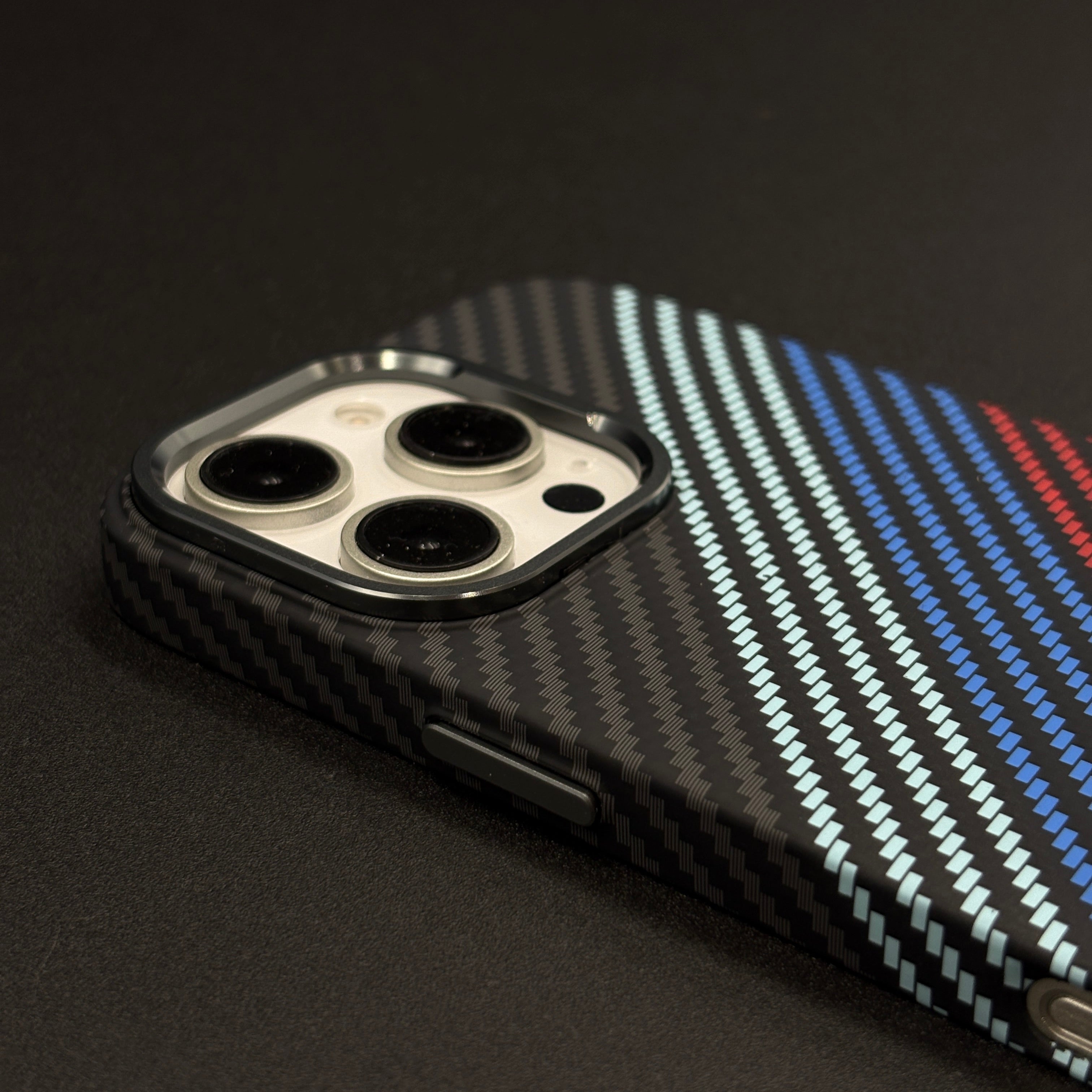 Aramid Texture Case 3 Stripe Color for iPhone | Carbon Fibre Feel | Hidden MagSafe | Ultra Slim Fit