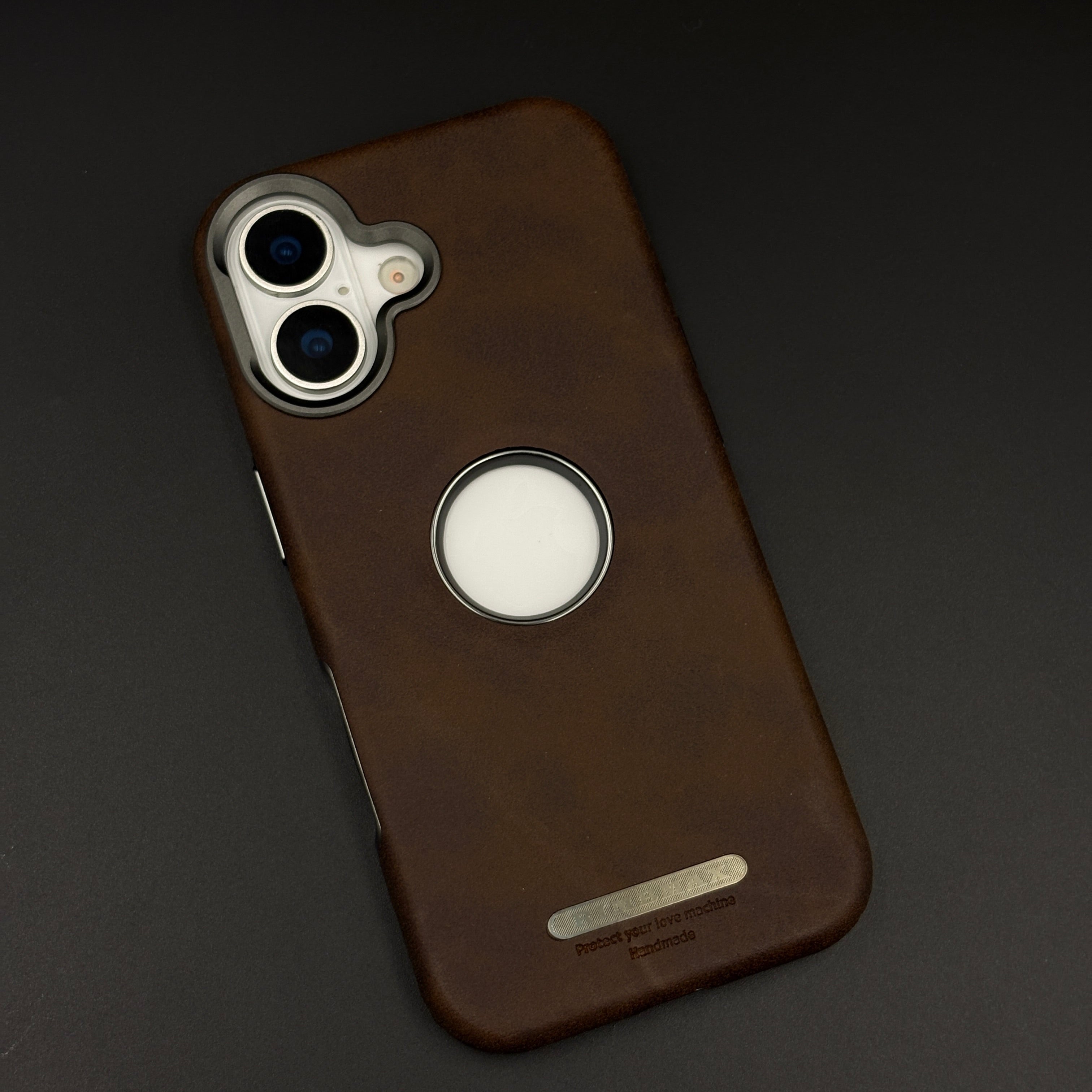 Logo Cut Hidden MagSafe Leather Mobile Case Cover for iPhone 17 | Exposed Apple Logo