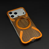 Wood Grain Metal Ring Stand Mobile Case Cover for iPhone 17 Series | Magnetic Kickstand Protection