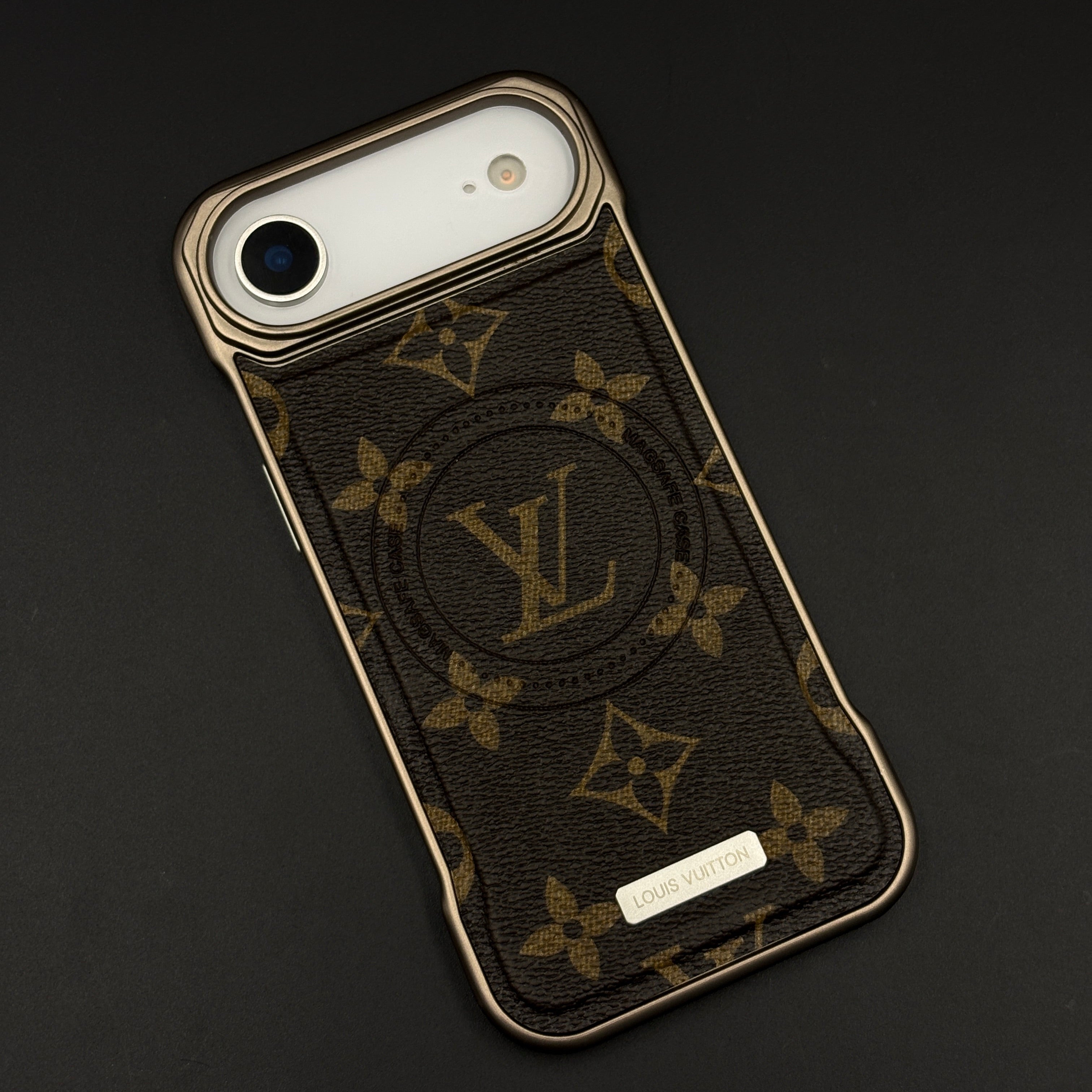 Luxury Branded Leather Fabric Mobile Case for iPhone 17 Air | Premium Brown Textured Leather | MagSafe Compatible