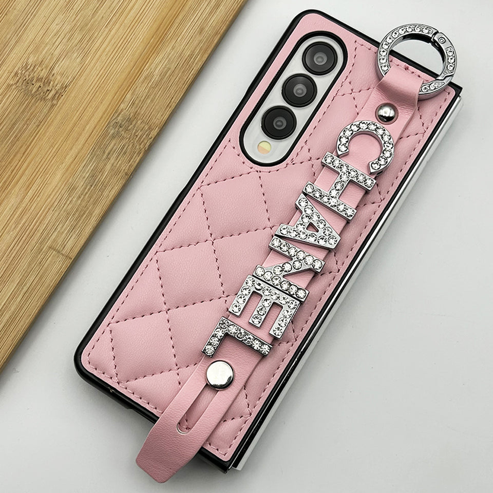 Samsung Galaxy Z Fold 4 CC Diamond Strap Holder Belt Puffer Case Cover