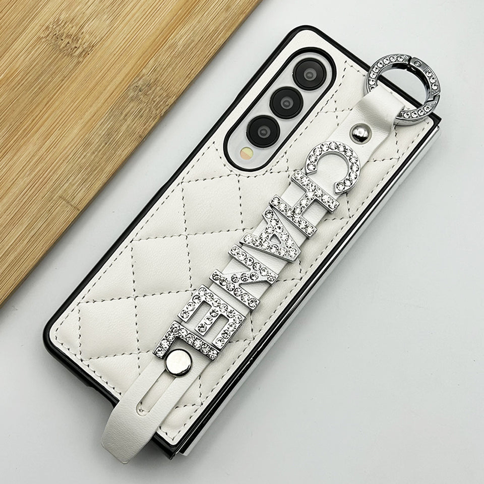 Samsung Galaxy Z Fold 4 CC Diamond Strap Holder Belt Puffer Case Cover