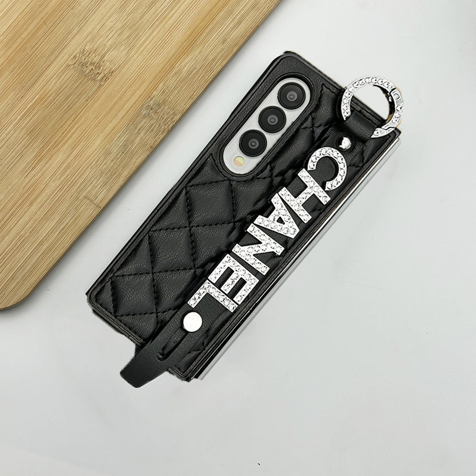 Samsung Galaxy Z Fold 4 CC Diamond Strap Holder Belt Puffer Case Cover