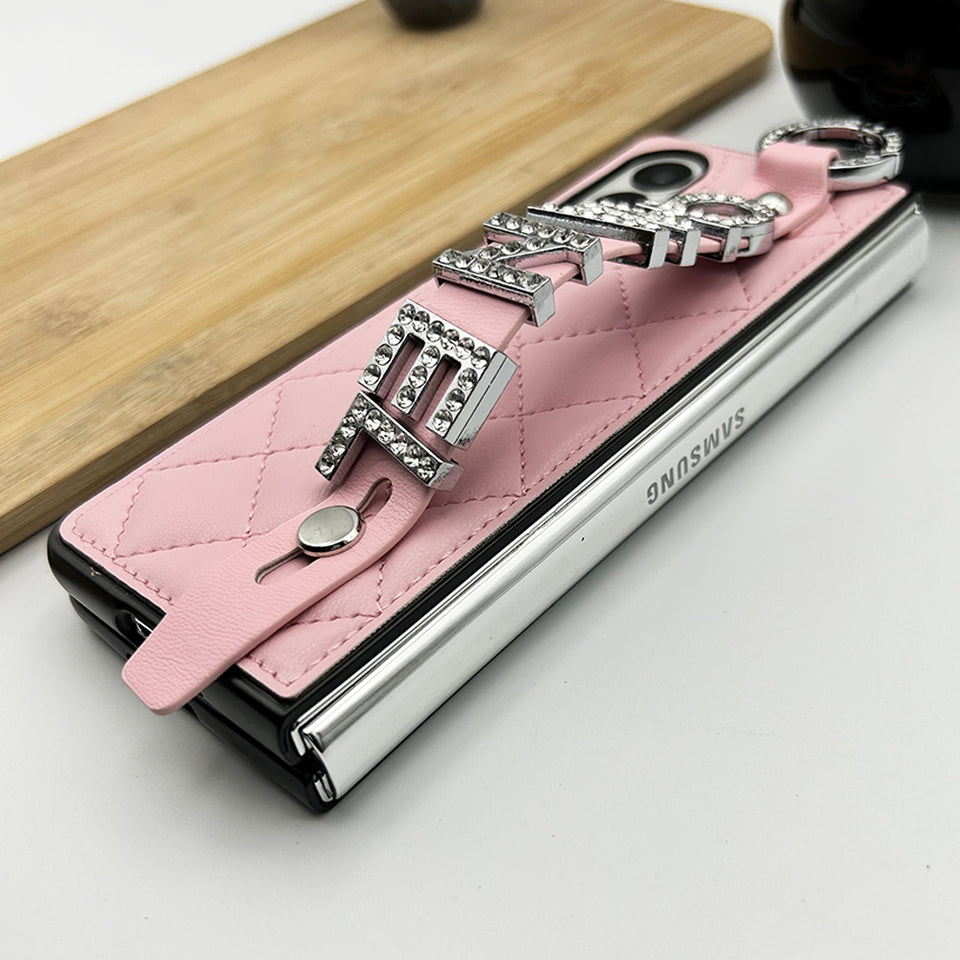 Samsung Galaxy Z Fold 4 CC Diamond Strap Holder Belt Puffer Case Cover