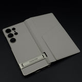 Flip Leather Case with Cardholder Slot & Metal Kickstand for Samsung Galaxy S25 Ultra