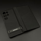 Flip Leather Case with Cardholder Slot & Metal Kickstand for Samsung Galaxy S25 Ultra