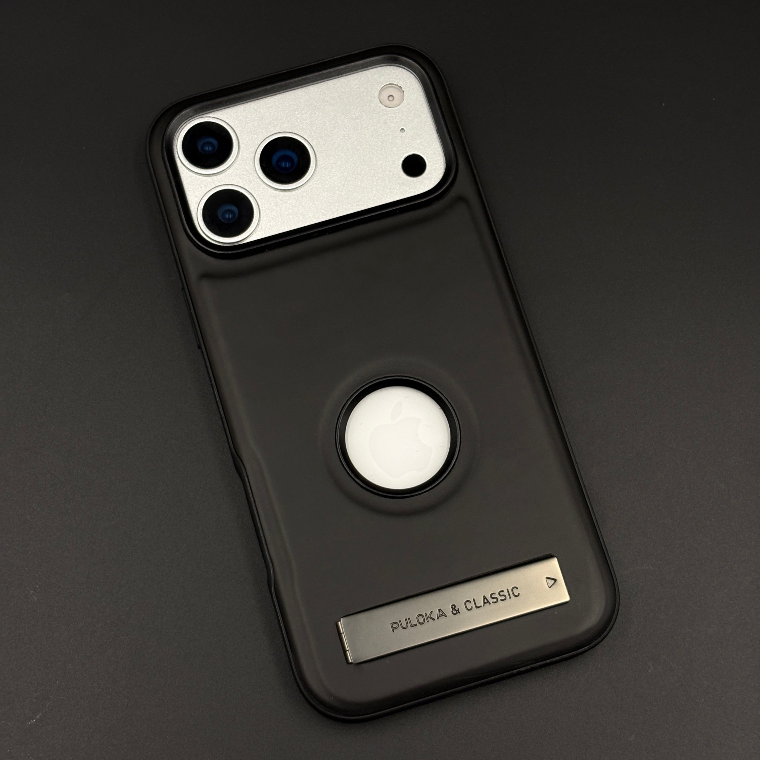 Premium Leather Logo Cut Mobile Case Cover with Metal Kickstand for iPhone 17 Series | Classic Stand Edition