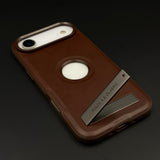 Premium Leather Logo Cut Mobile Case Cover with Metal Kickstand for iPhone 17 Air | Classic Stand Edition