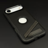 Premium Leather Logo Cut Mobile Case Cover with Metal Kickstand for iPhone 17 Air | Classic Stand Edition