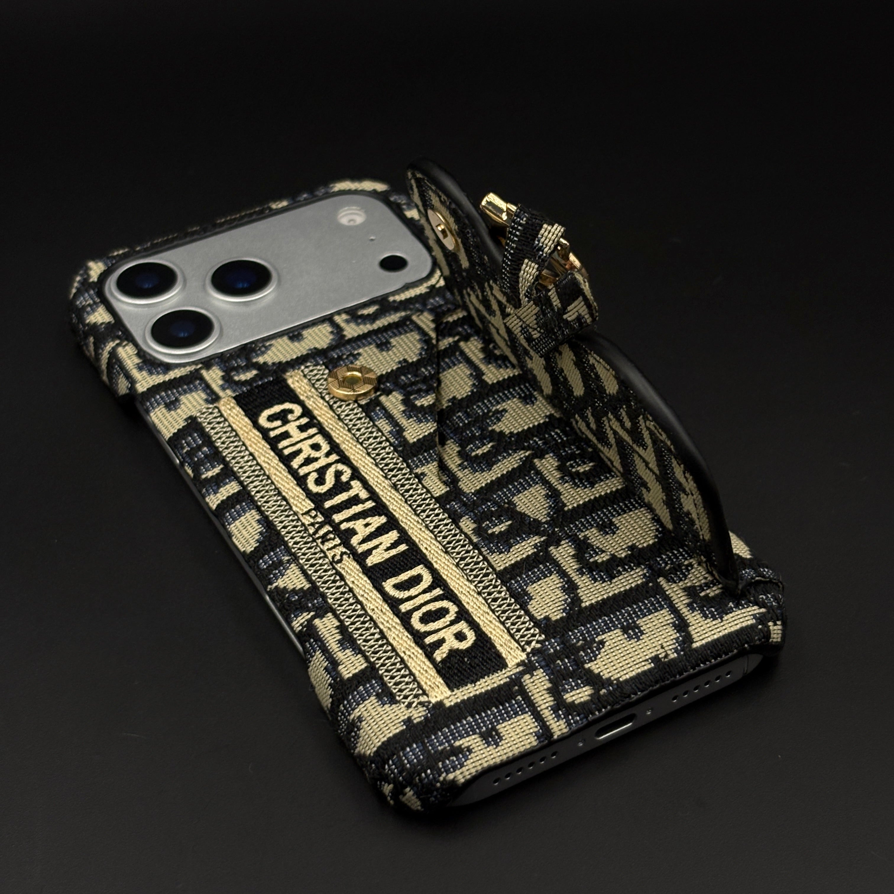 Luxury Monogram Cardholder Case with Charm for iPhone 17 Series | Designer CD Pattern Wallet Edition