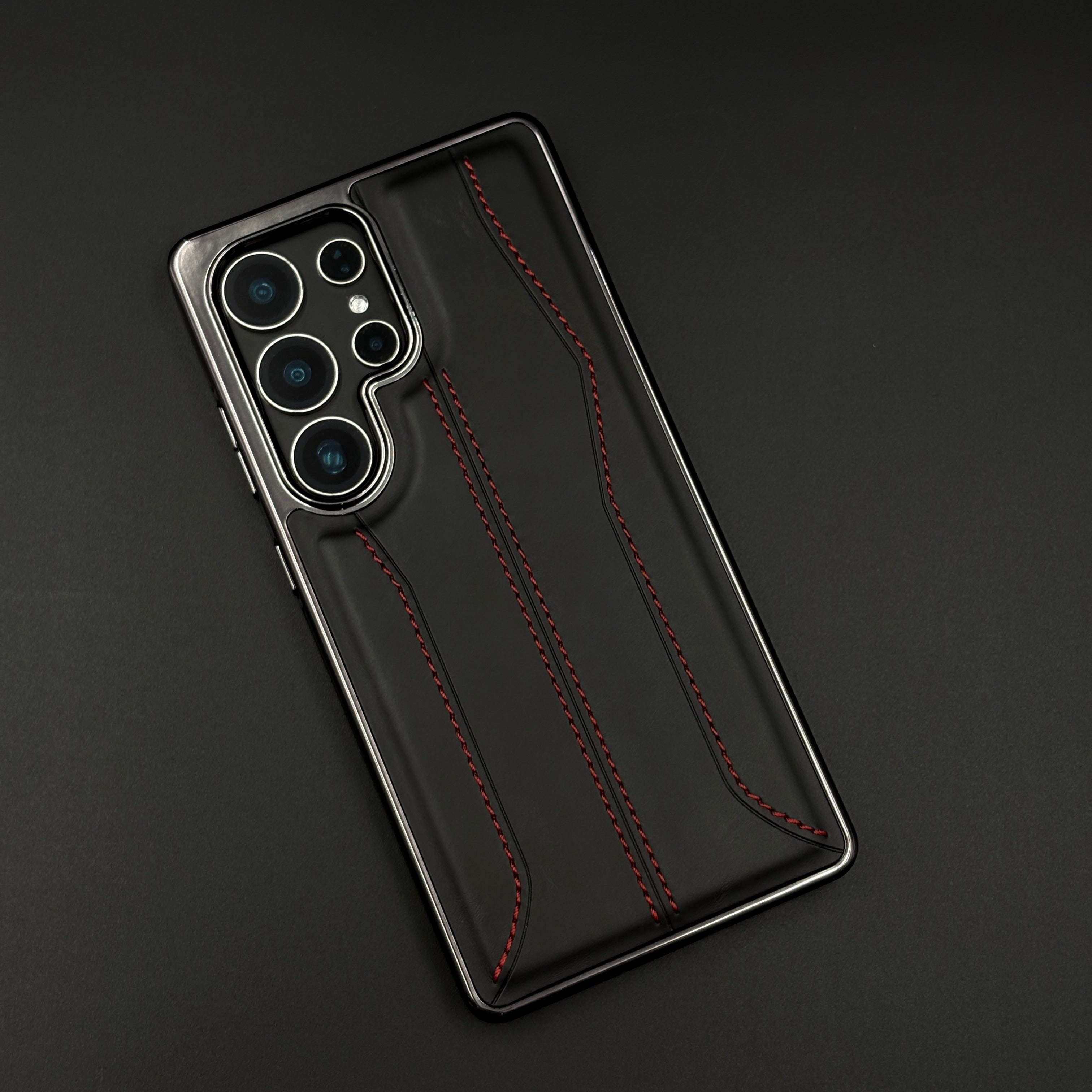 Samsung Galaxy S25 Ultra Stitched Leather Chrome Case