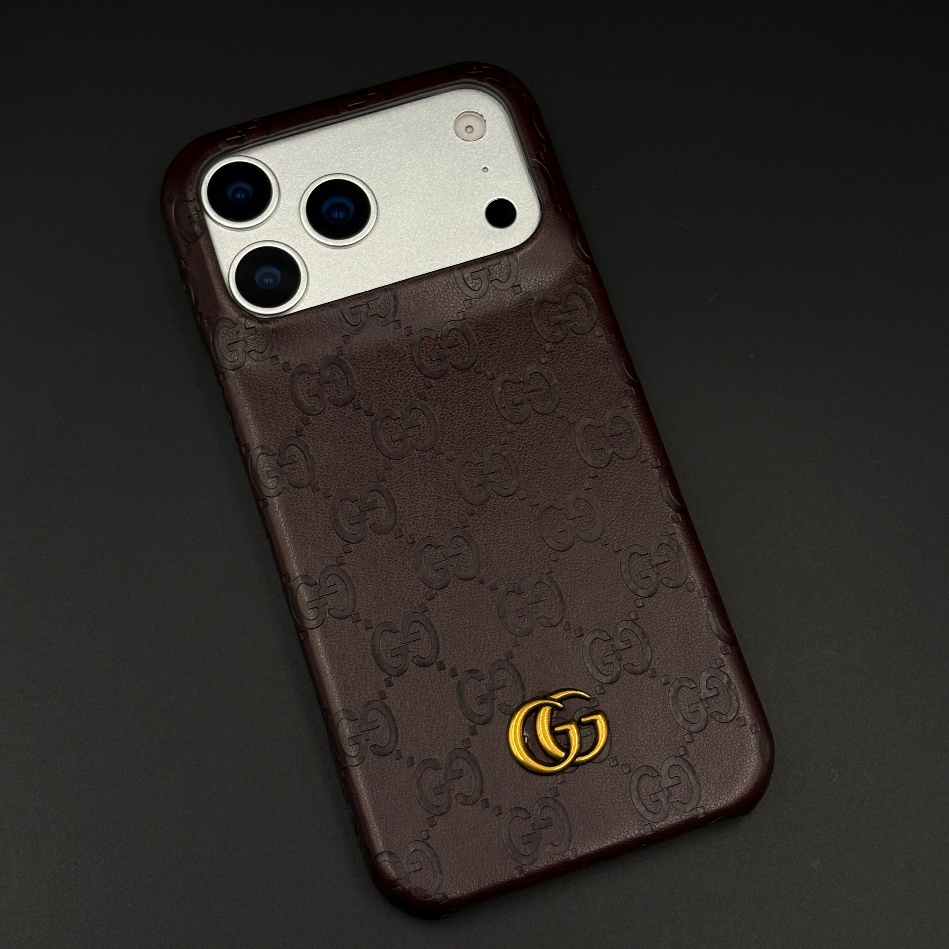 Luxury GG Monogram Leather Mobile Case Cover for iPhone 17 Series | Premium Embossed Monogram | Slim Fit