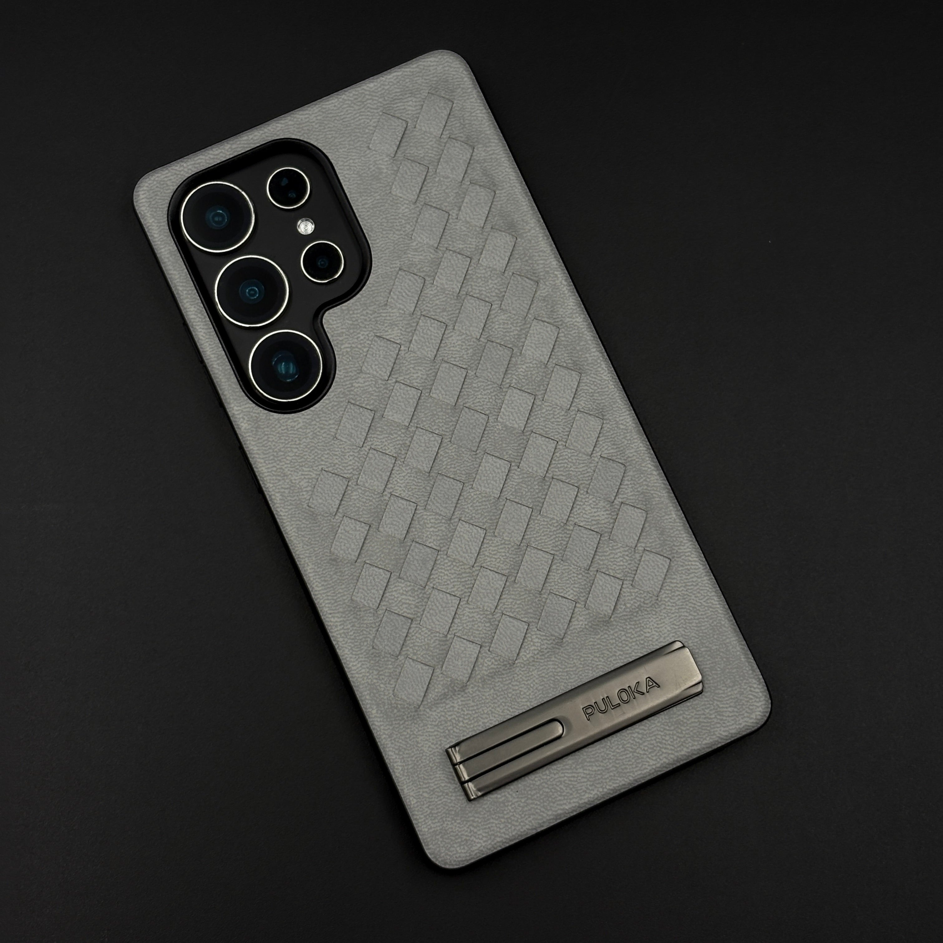 Leather Grid Pattern Kickstand Case for Samsung Galaxy S25 Ultra | Slim Shockproof Protective Cover