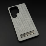 Leather Grid Pattern Kickstand Case for Samsung Galaxy S25 Ultra | Slim Shockproof Protective Cover