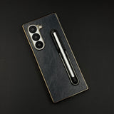 Leather Case with Pen & Holder for Samsung Galaxy Z Fold 6 | Kickstand | Gold Chrome Finish