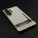 Luxury Chrome Frame Kickstand Leather Case Cover for Samsung Galaxy S26 Ultra
