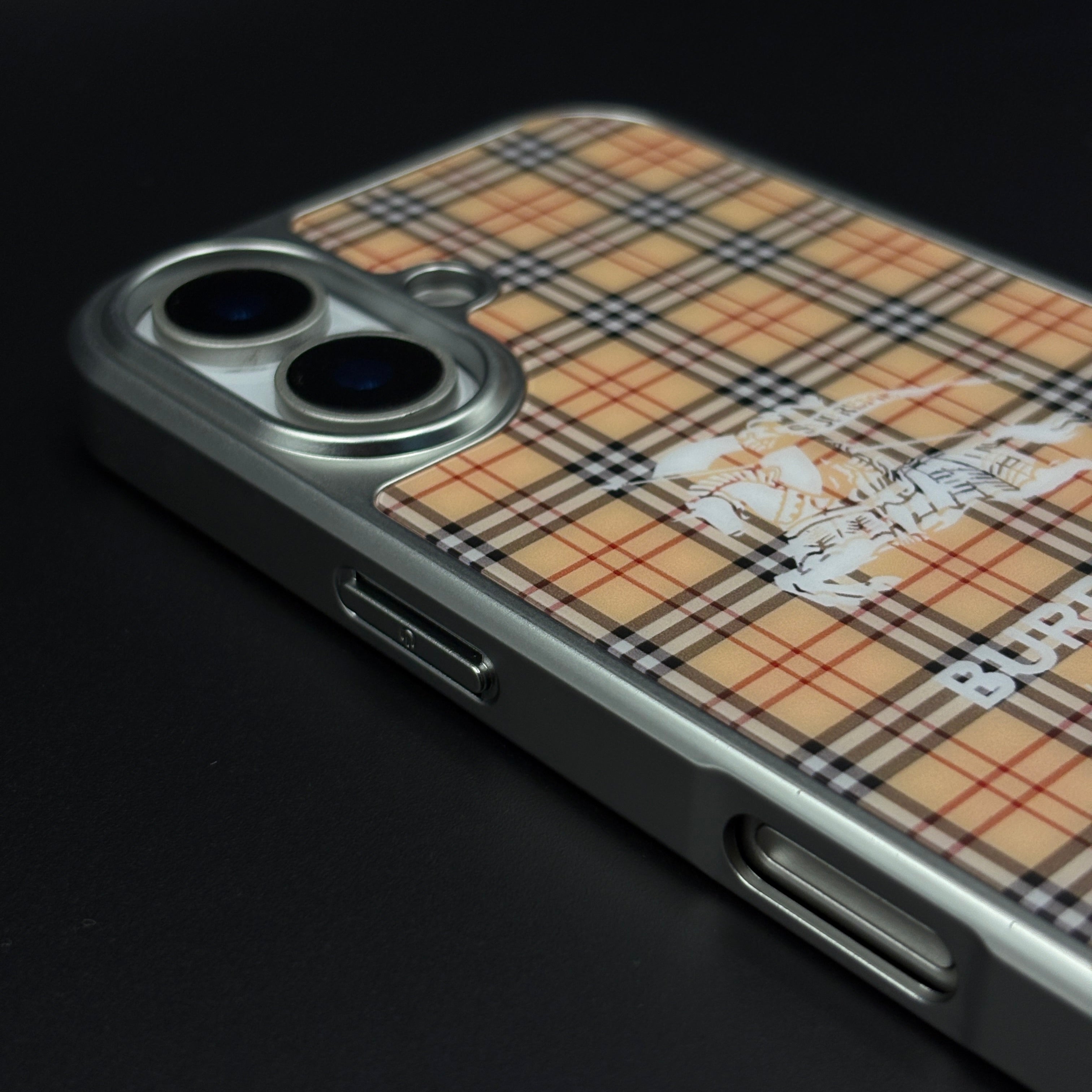 BBRY Check Plaid Metal Style Frame Case for iPhone 17 | Premium Designer Back Cover
