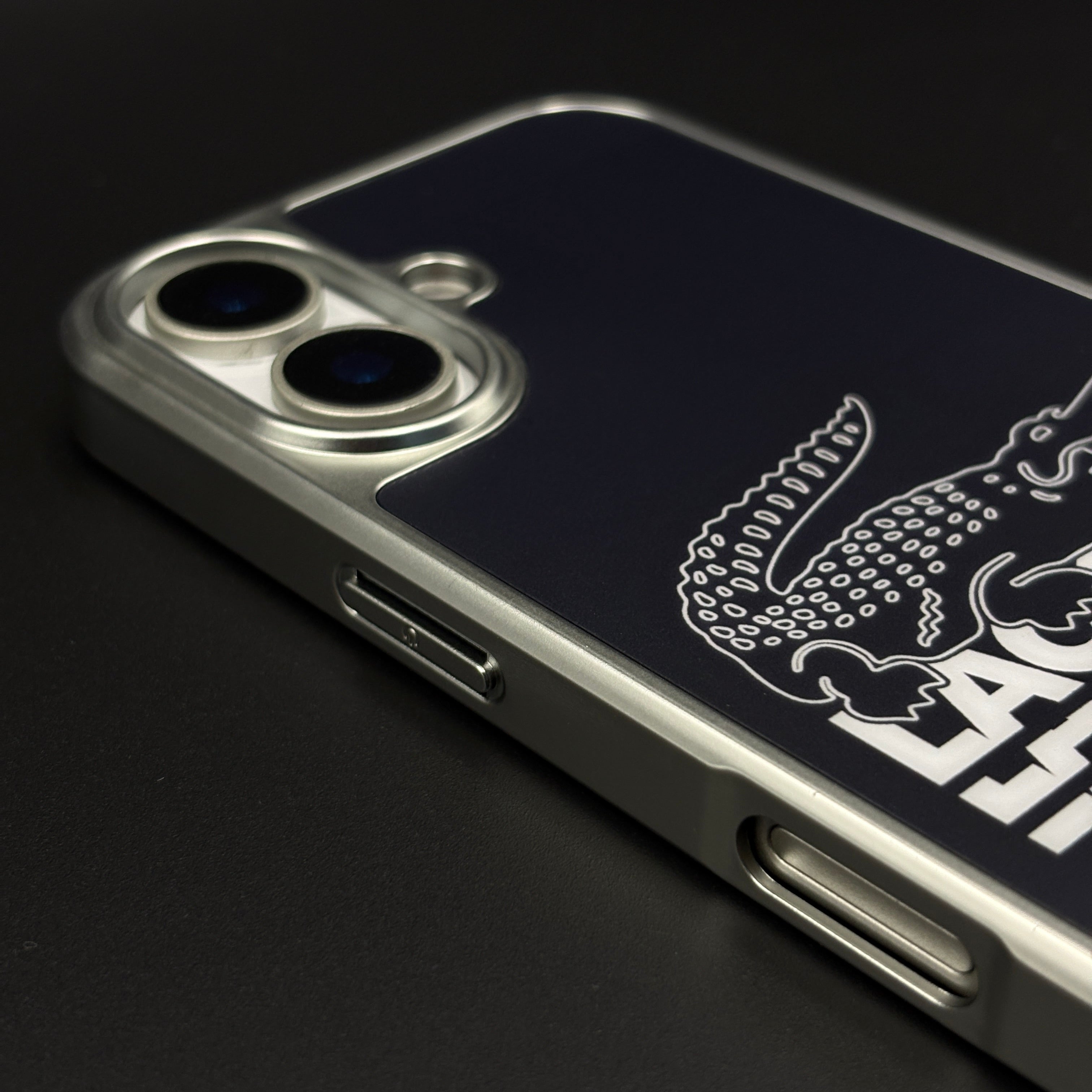 Croc Brand Pattern Metal Style Frame Case for iPhone 17 | Premium Designer Back Cover