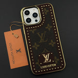 Gold Chrome Border Luxury Fashion Brand Monogram Case for iPhone