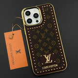Gold Chrome Border Luxury Fashion Brand Monogram Case for iPhone