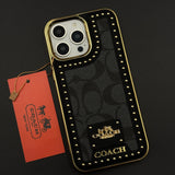 Gold Chrome Border CC Monogram Case for iPhone