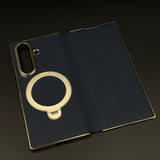 Carbon Fiber Rotating Stand MagSafe Flip Case for Samsung Galaxy Z Fold 7 | Magnetic Metal Kickstand